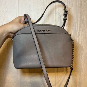 Michael Kors Gray Dome Crossbody Bag with Metallic Hardware